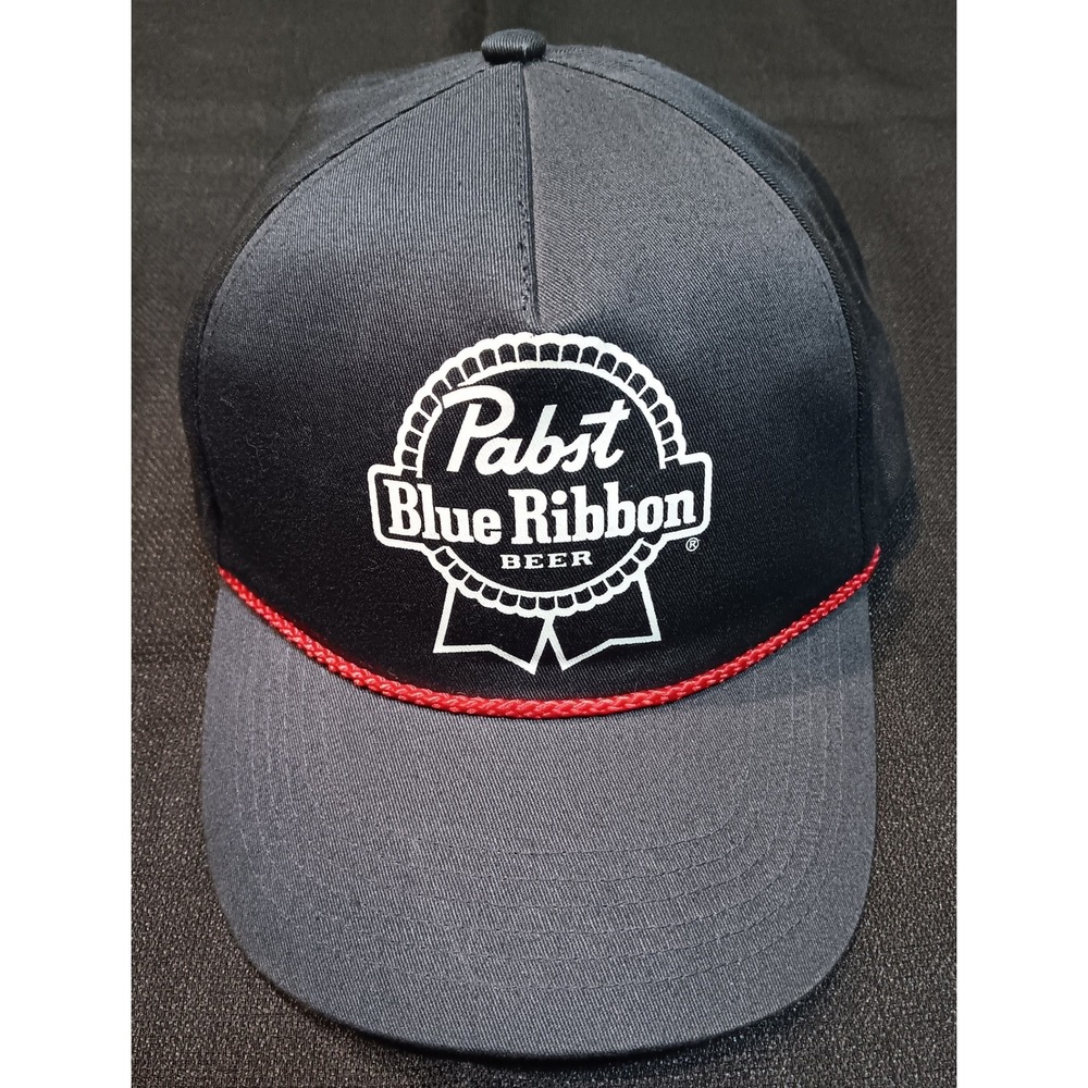 Pabst Blue Ribbon PBR Black Snapback Trucker Hat Red Rope Outdoor Cap OSFM